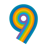 Logo Podcast neunmalklug Farben der F H Campus Wien in der Form eines Neuners
